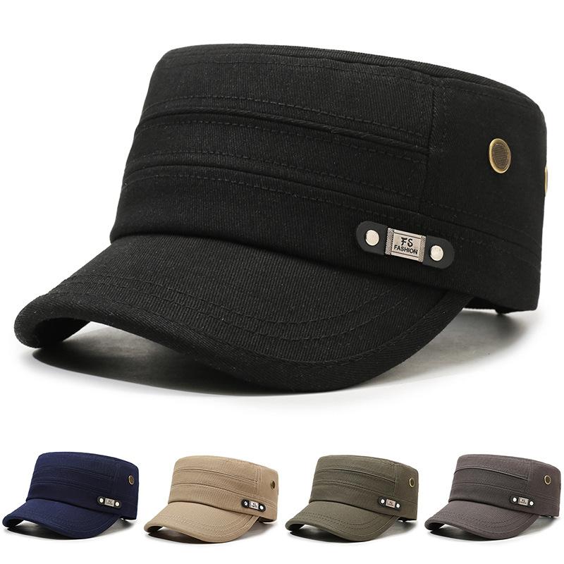 Men's Cotton Flat Top Hat - Casual Outdoor Cap for All Seasons, Simple Fashion Travel Cap