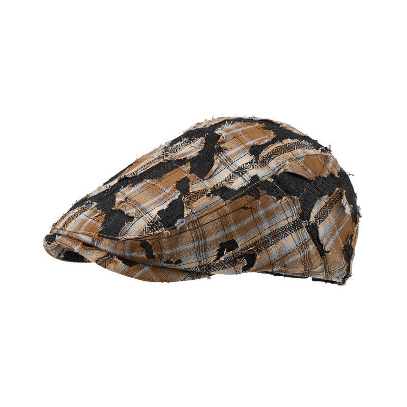 Retro Old Hole Forward Hat Women's Fashion Plaid Beret Reverse Wear Versatile Face Ducktongue Painter Hat