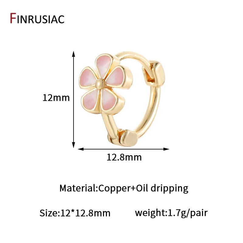 

New Fashion 14K Gold Plated Brass Flower Enamel Hoop Earrings for Women Dripping Oil Huggies Earrings Girl Party Jewelry Gift 1 Pair