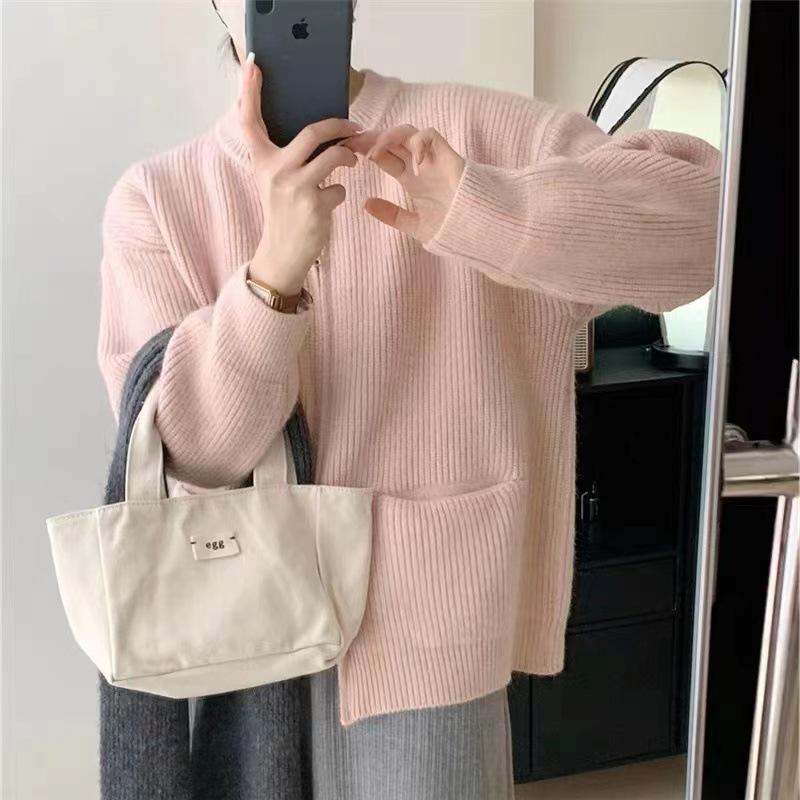 DAFIFY Women's Fashion Casual Fall Winter Solid Color Print Long Sleeve O-Neck Sweaters