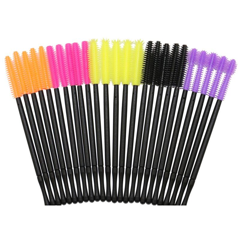 50 Pezzi Bacchette Monouso Mascara con Testa in Silicone Pennelli Ciglia Estensioni Ciglia
