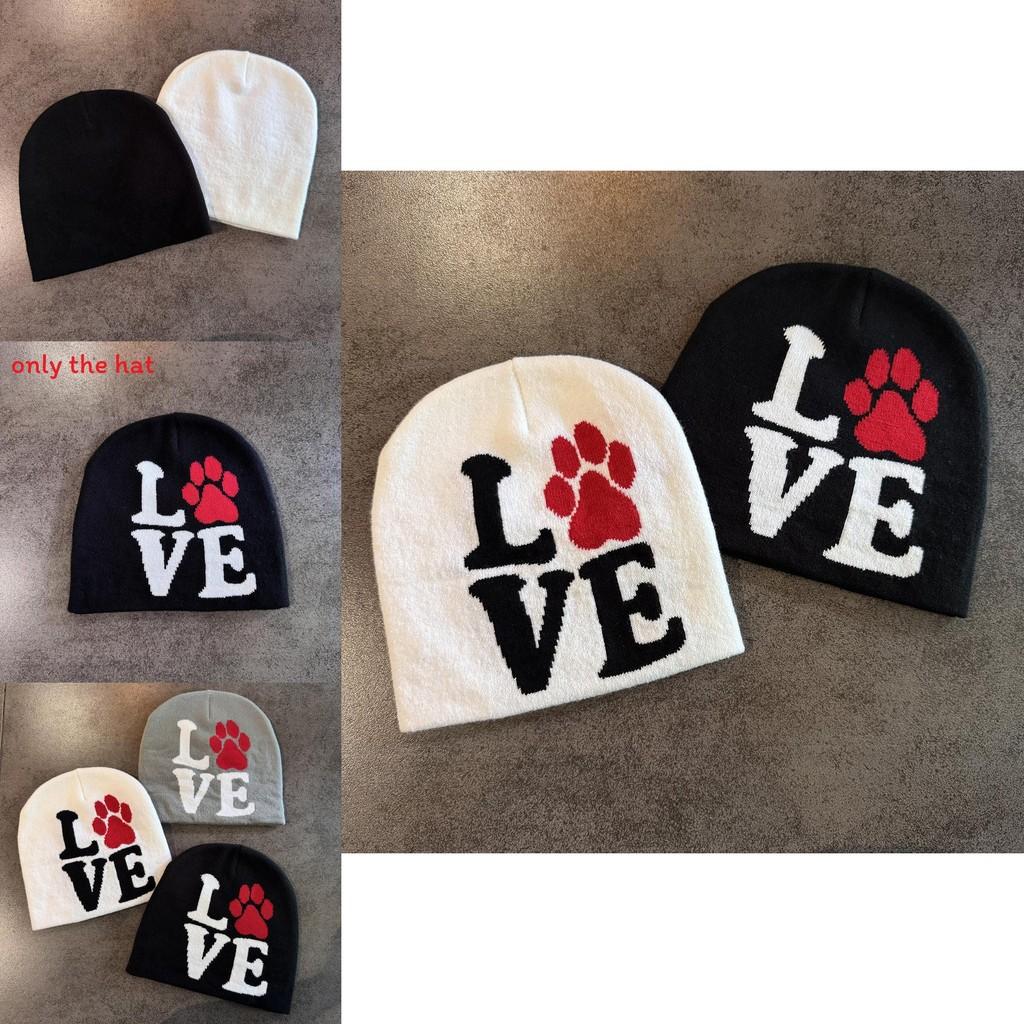 Letter Dog Paw Pattern Neutral Casual Warm Knitted Hat For Street Style Fashion