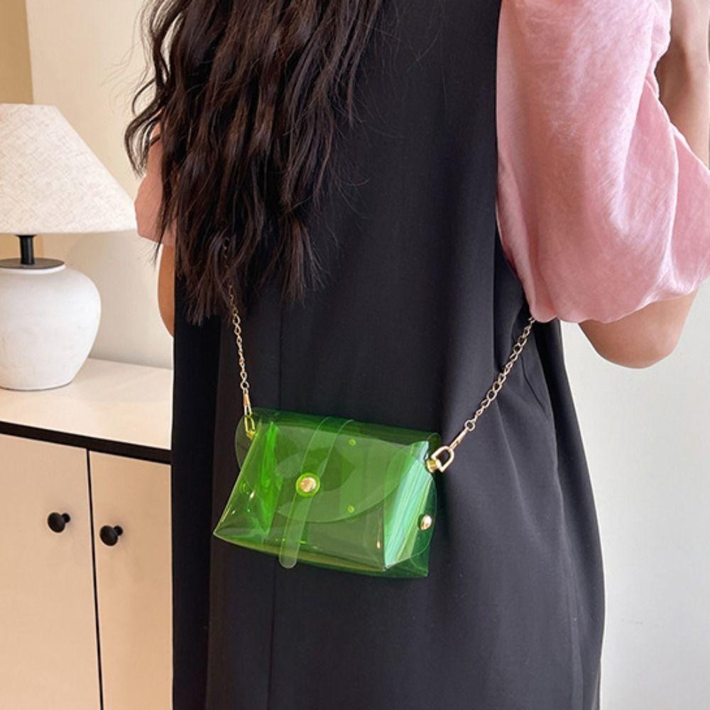 Kawaii Transparent Crossbody Bag Candy Color Mini Lipstick Bag Trendy Jelly Shoulder Bag  Female