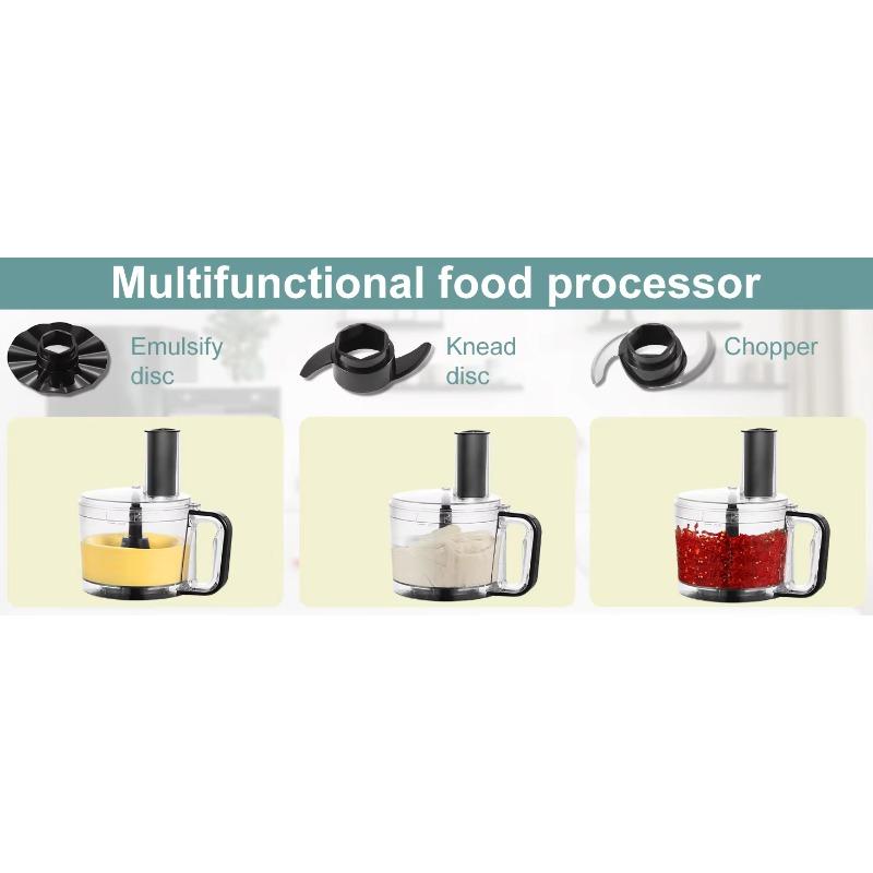 TopStrong 6-in-1 Food Processor 800W 2L Silver Multifunctional Chopper Slicer Shredder Kneader Dough Blender 3 Speeds Pulse EU