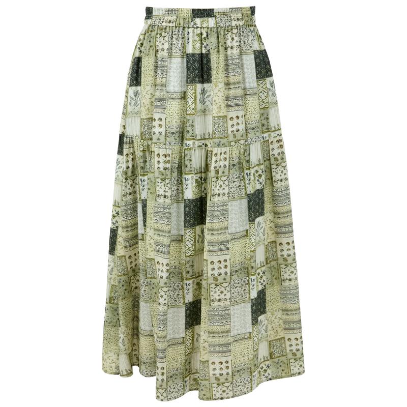 Vintage Print High-Waisted A-Line Skirt S