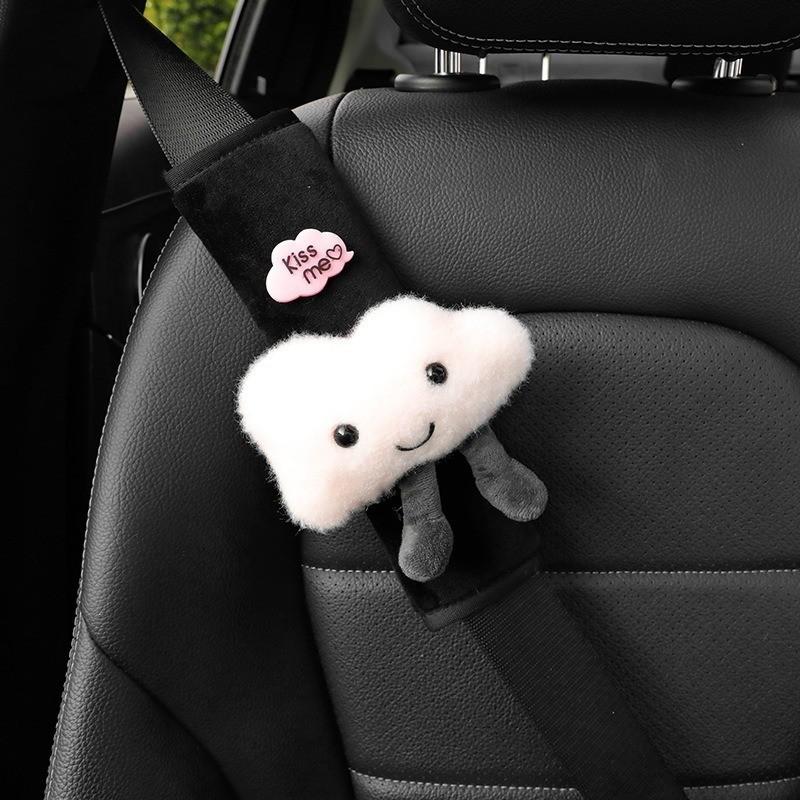 Cute Cartoon Car Seat Belt Shoulder Cover Soft Faux Fur Women Goddess Car Decoration