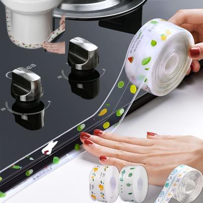 38 MM * 3.2 M Mutfak Banyo Sızdırmazlık Bandı Su Geçirmez Yapışkanlı Mühür Bant Çıkartmalar Küf Tuvalet Dikiş Şeridi Kendinden Şeffaf Baskı Ev ​​Dekorasyon