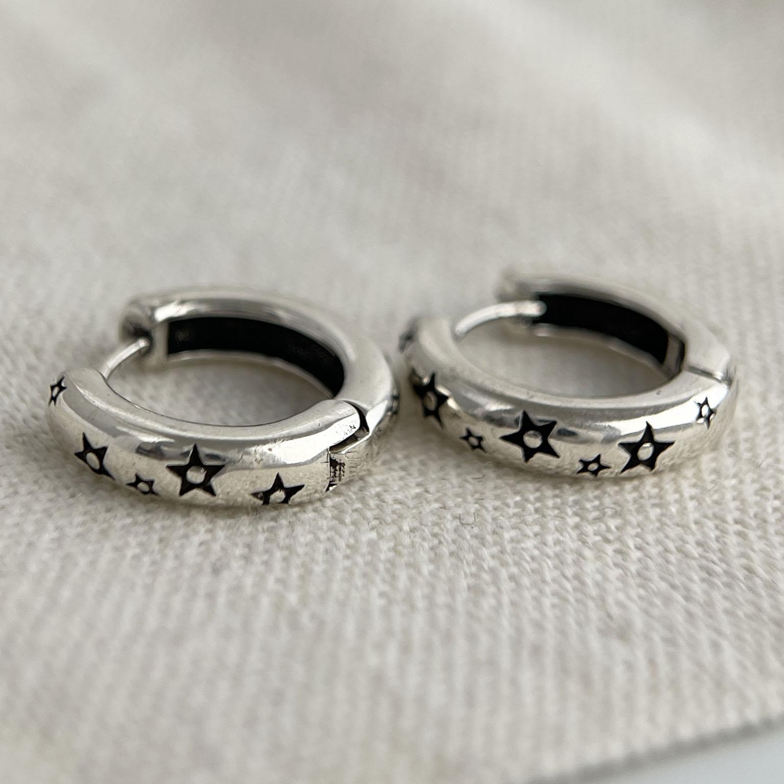 

925 Sterling Silver Vintage Square Earrings For Women Trendy Black Star Earring Jewelry Prevent Allergy Party Accessories Gift