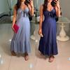 Summer New European and American Solid Color Hollow Lace-up Suspender Sexy Dress for Women