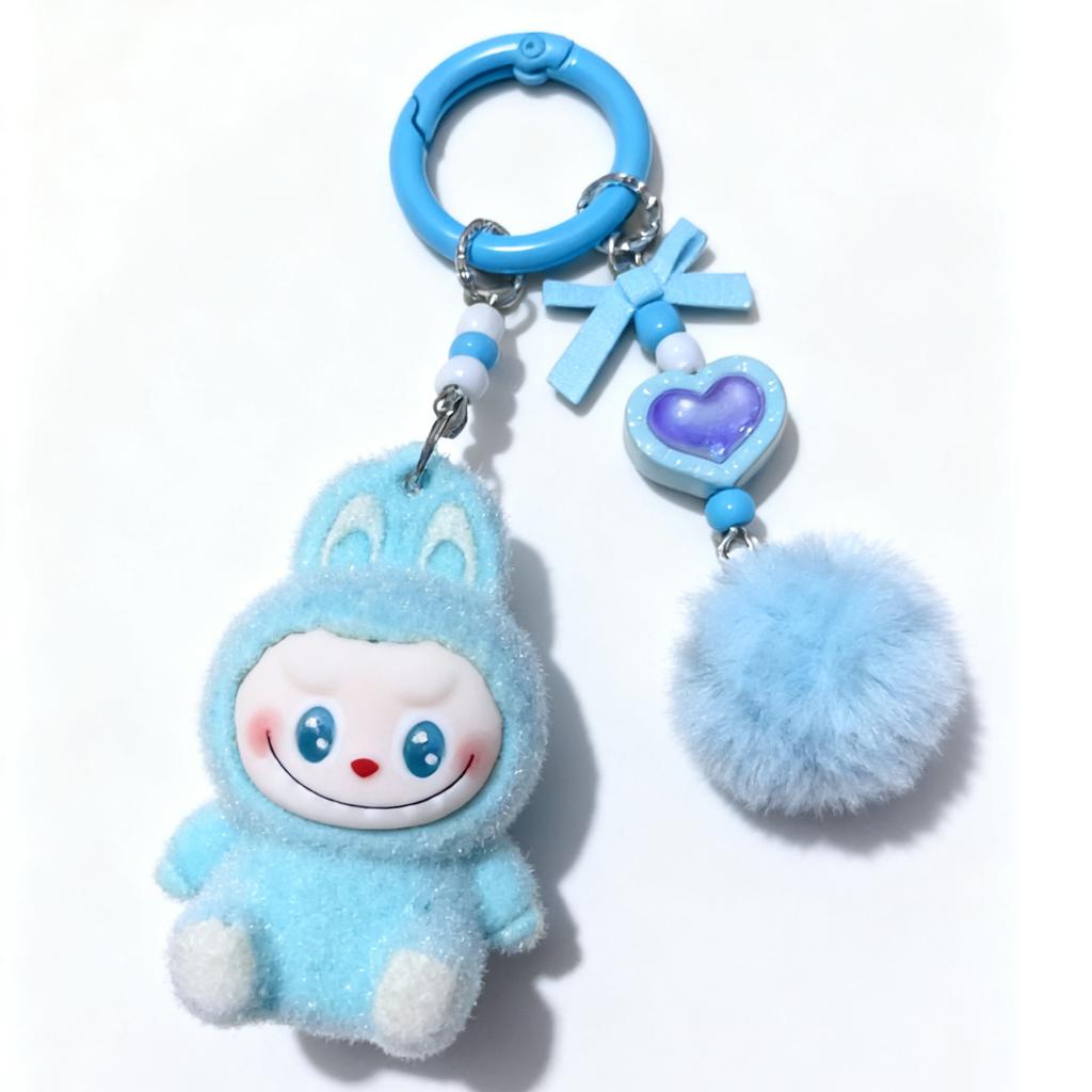 Flocking Sitting Doll Girl Bag Pendant Cute Student Pendant Keychain