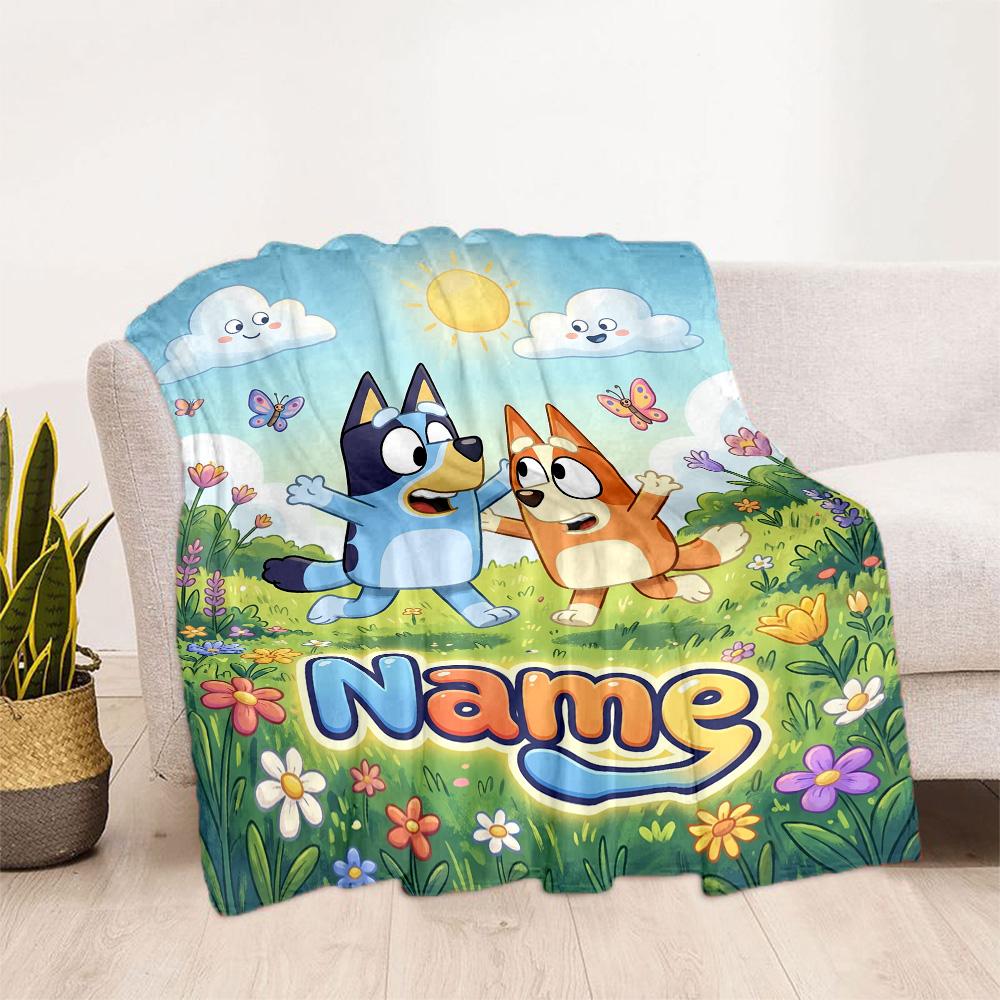 Bluey's Colorful Celebration Customize Your Name Blanket Throw Customizable Blanket Soft & Cozy Versatile for Chair Seaside Living Room Nap