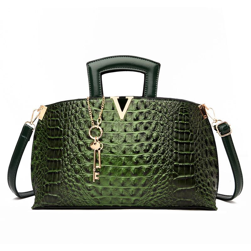 

Bag women s new light luxury crocodile pattern portable Kelly bag fashion temperament generous shoulder bag зелёный