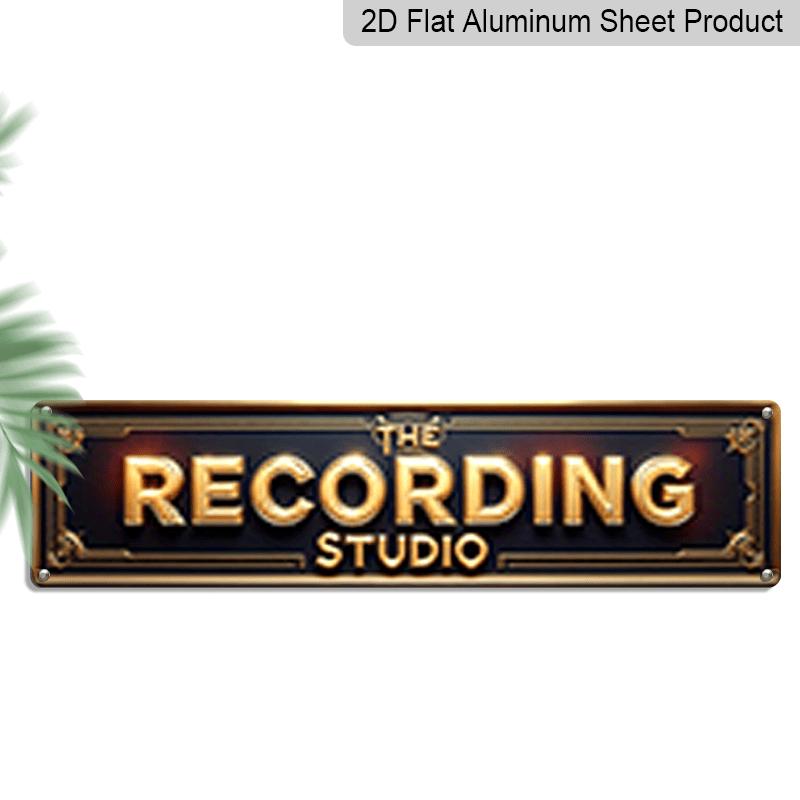 

2D Flat Retro Golden Font Recording Studio Aluminum Wall Sign, Measuring 3.94X15.75 Inches with A Black Background Design, Pre-Drilled for Easy 40cm x 10cm