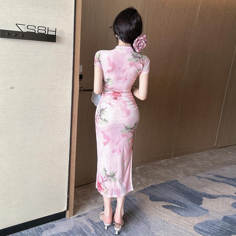 New women's clothing national style girl improved cheongsam split-ended slim dress