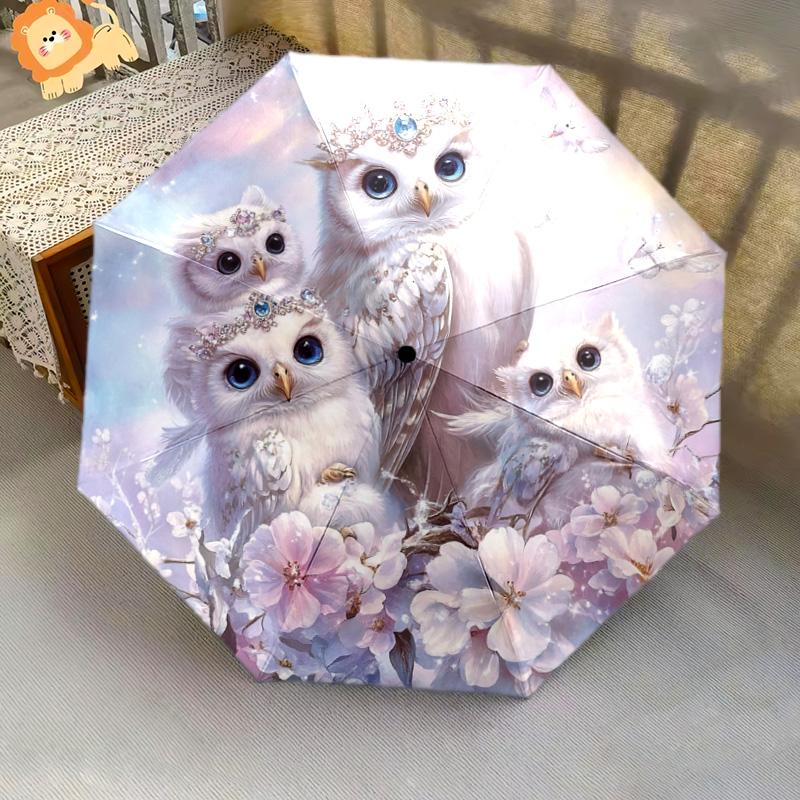 1 PC Automatic Folding Umbrella - Magical Snowy Owl Pattern, Portable & Foldable Design with 8 Ribs, Christmas Birthday Gifts