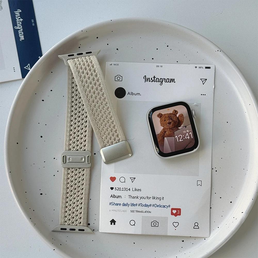 

Nylon Magnetic Band for Apple Watch 45mm 41mm 44 40mm Series 10 46mm 42mm Soft Bracelet for IWatch Ultra 49mm 9 7 8 6 5 4 Strap 38mm 40mm 41mm