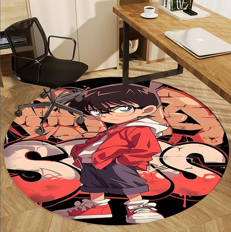 Detective Conan Pattern Round Rug, Indoor/Outdoor Mat, for Picnic, Gameroom, Bedroom, Office, Living Room, Home Decor Carpet, Birthday Gift