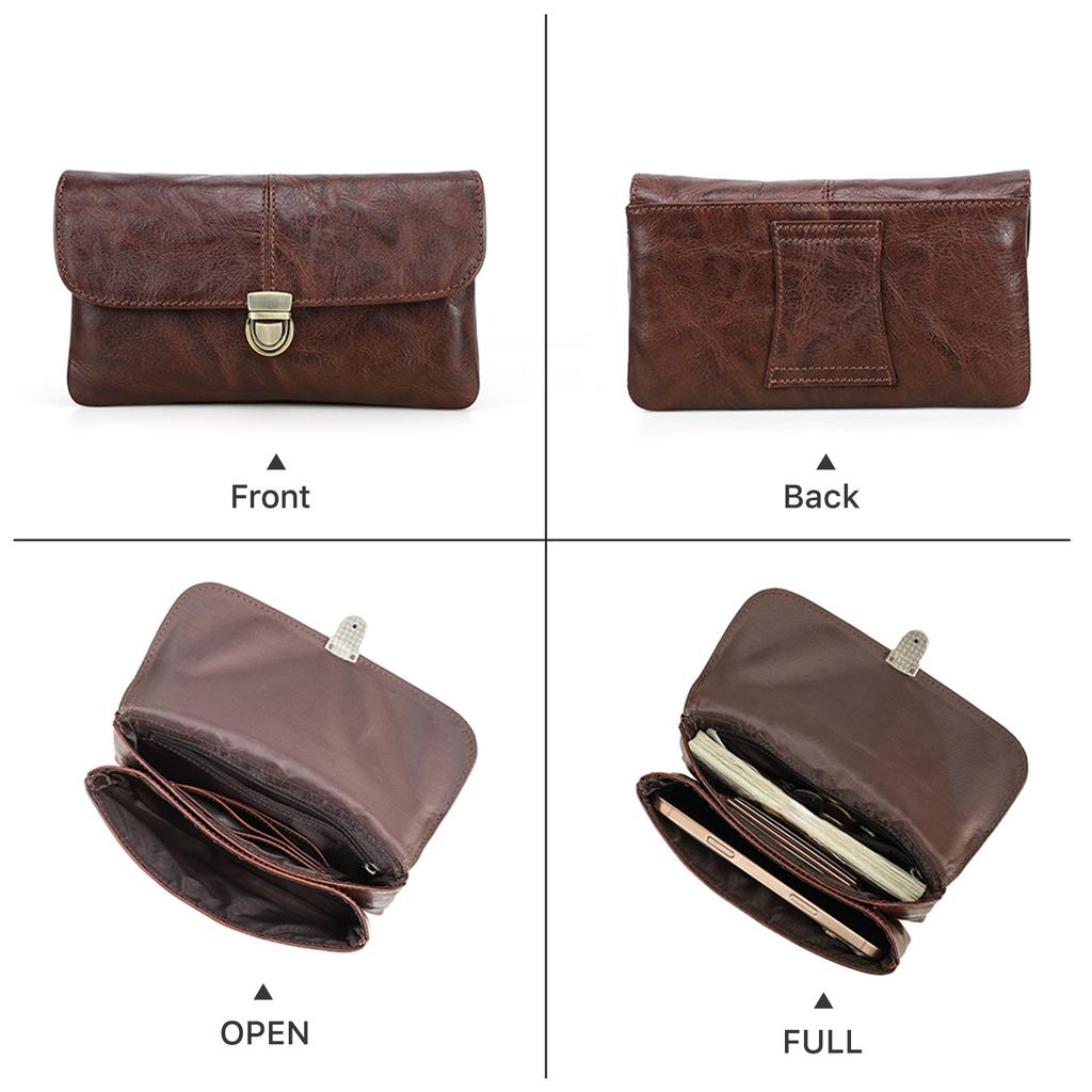 Genuine Leather Waist Phone Bag for Men Full Grain Leather Fanny Bag Waist Pack 6.9" Phone Pouch for iPhone 16 17 Pro Max