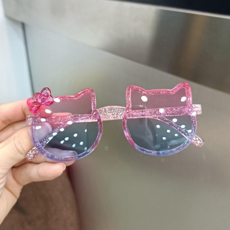 New Kids Cartoon Sunglasses Cat Eye Bowknot Ocean Color Sun Glasses Girls Boy Children Outdoor Round Polarized UV400 Eyewear
