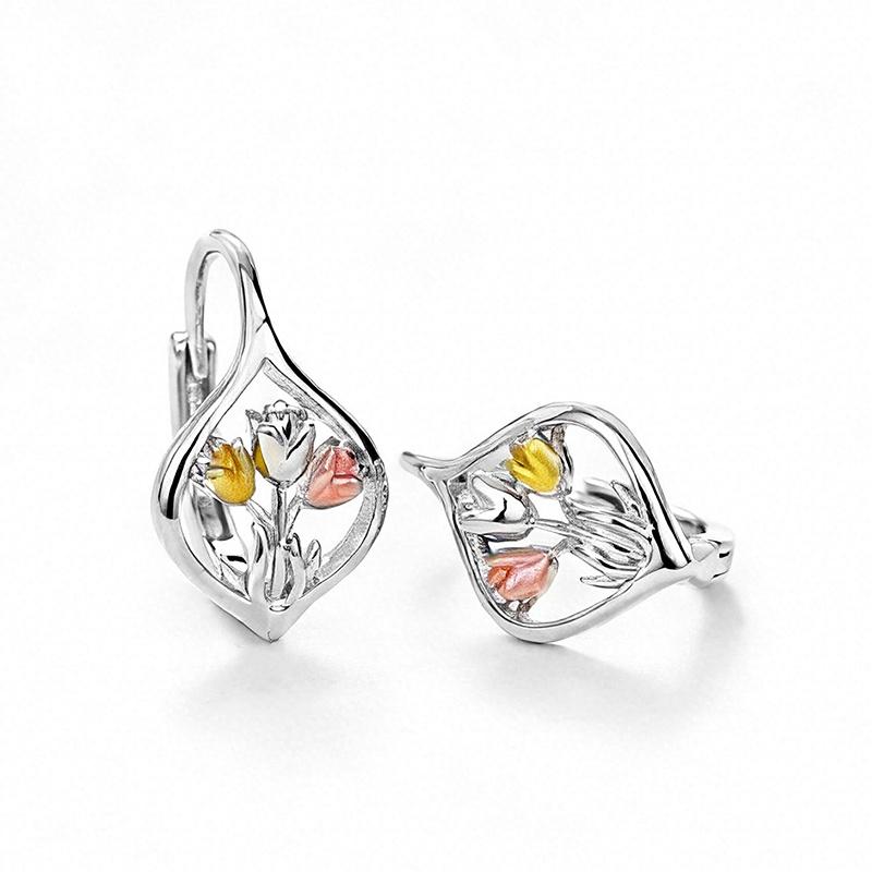 

CAOSHI Aesthetic Silver Color Dangle Earrings for Women Hollow Tricolor Rose Flower Design Jewelry Accessories for Wedding Party