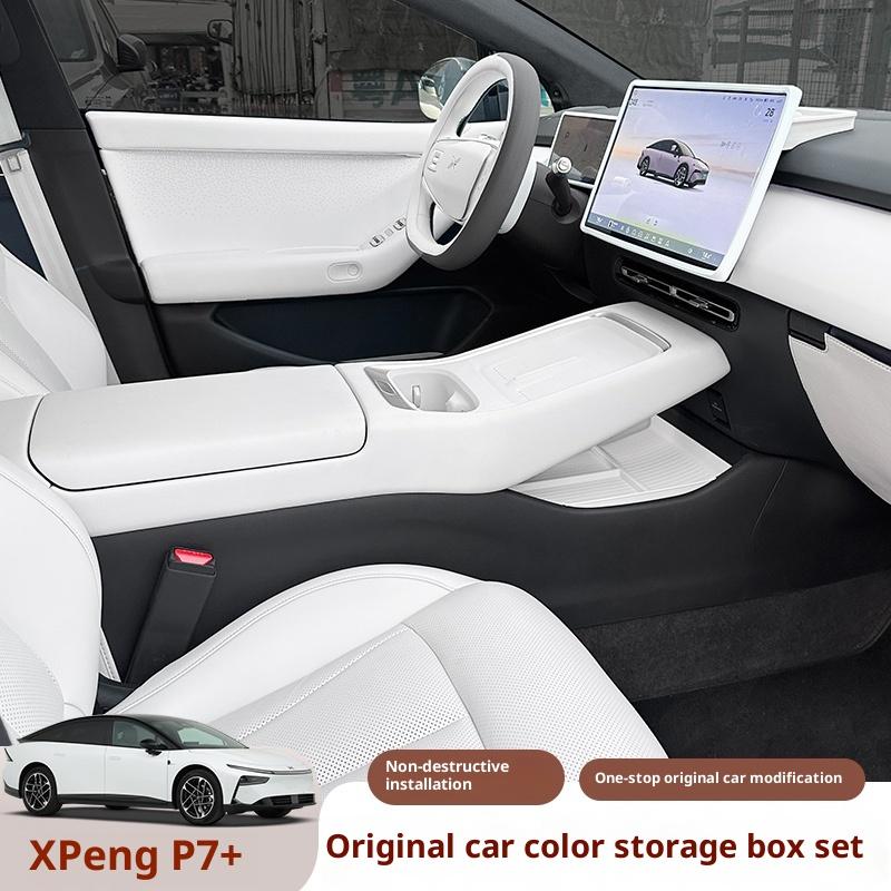 For Xpeng P7+ Car Interior Storage Box Set Qiyu Gray Color Interior Organizer Original Car Color TPE Slot Armrest Storage Box