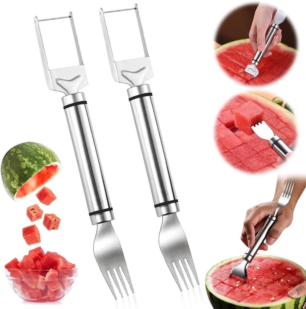 2-in-1 Stainless Steel Fruit Cutter Portable Watermelon Fork Watermelon Cutter Slicer Tool Fruit Forks Slicer for Home Kitchen