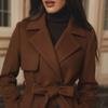 2026 Women's Elegant Belted Woolen Long Coat for Autumn/Winter