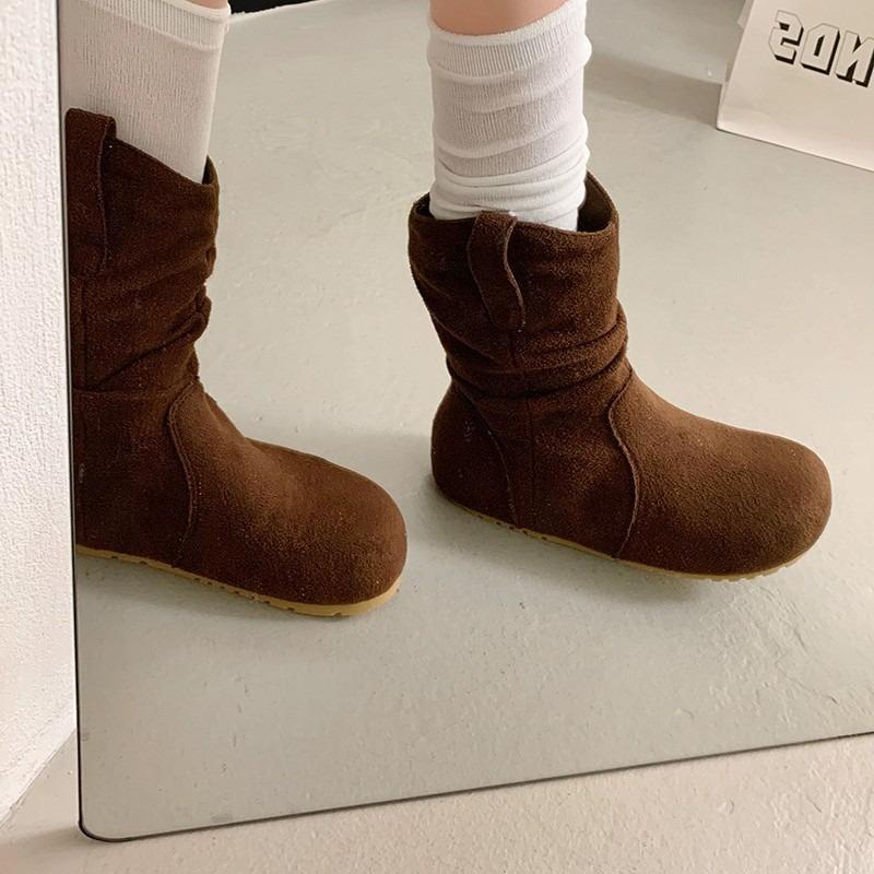 Fashion versatile retro stacking boots ankle boots Martin boots women's autumn and winter solid color new small short boots