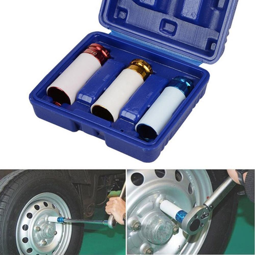 Auto Car 1/2'' 3Pcs 17mm 19mm 21mm Alloy Thin Wall Wheel Nut Deep Impact Socket Drive Set Gift Box For Friend Repair Tool Set