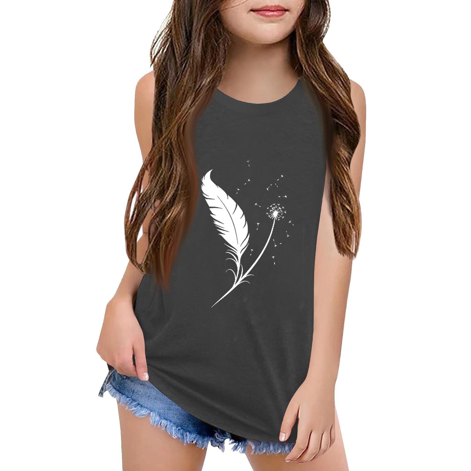 

Девочки Дети Лето Круглый вырез Без рукавов Рубашки Майки 130