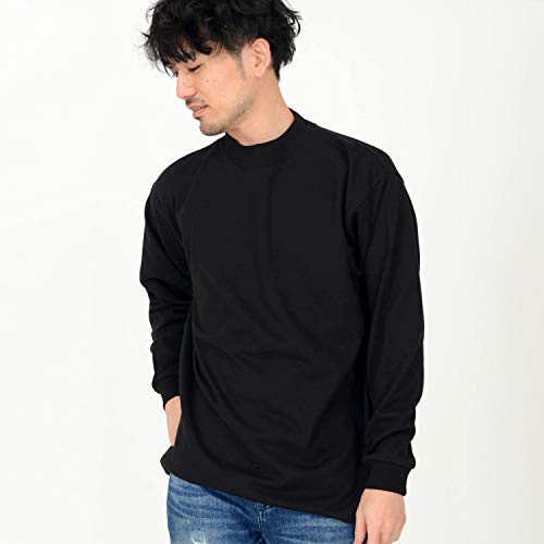 [T-shirt.st] Long-sleeve Mock Neck T-shirt, Extra Thick 10.2 oz, Men's & Women's, Black, XL