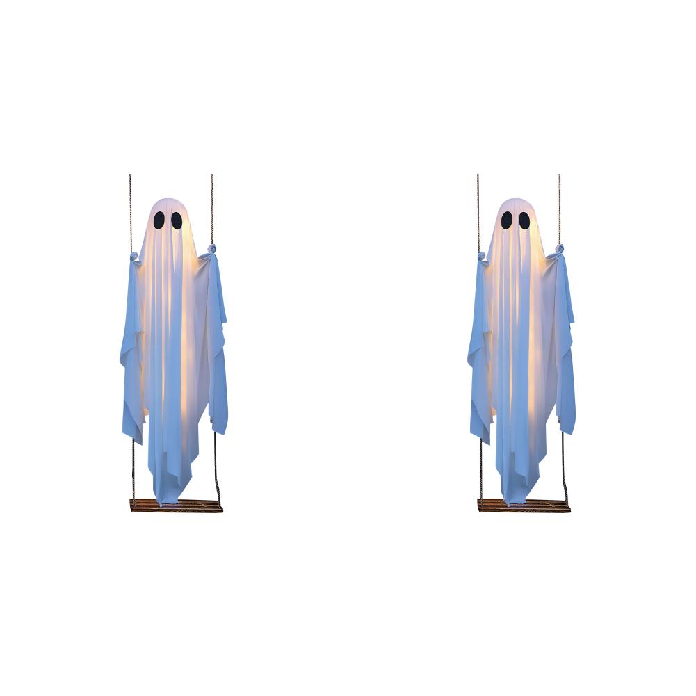 Halloween Hanging Swing Ghost Decor W/ String Lights Outdoor Halloween Decorations Ghosts Decorations for Porch/Yard/Trees