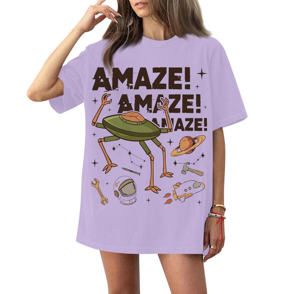 Women's round-neck casual printed short-sleeved T-shirt top