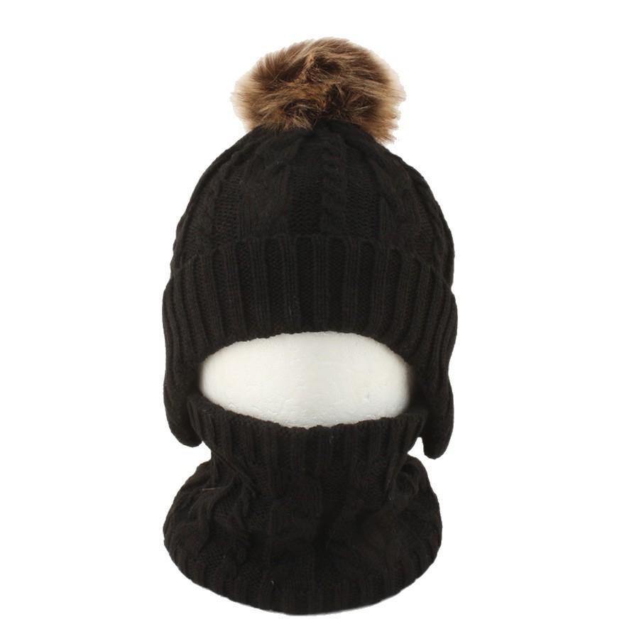 Dziecięcy Zimowy Ciepły Dzianinowy Zestaw Czapka z Pomponem Szalik Rękawiczki Zestaw 3 Szt. Lub Pojedyncza Czapka Beanie Wiatroodporna Ochrona Uszu Dla Chłopców Dziewczynek Zimna Pogoda Na Zewnątrz