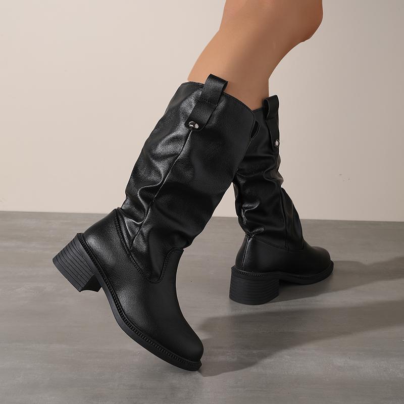 The Best-Selling Boots In The Mallard Color Scheme, Suitable For Winter, Versatile, With Pleated Stacked Design, Mid-Calf Length