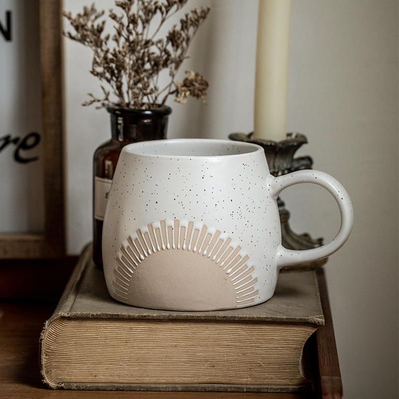 Embossed Crown Big Belly Cup Household Ceramic Retro Drink Shop Coffee Cup Exit