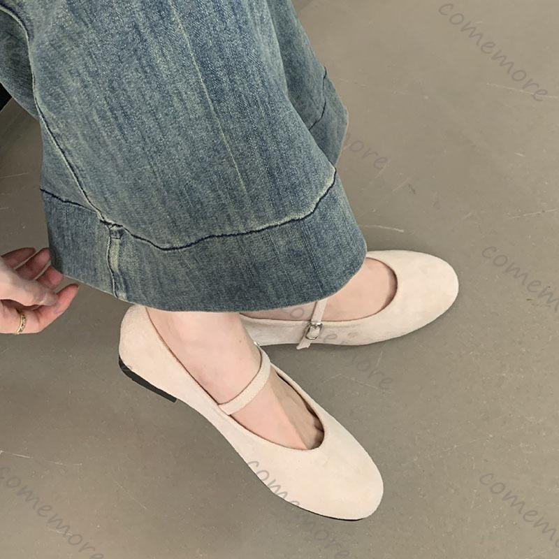 Fashion Comemore Spring New Women Flats Round Toe Shallow Slip On Ladies Casual Ballet Shoes Soft Suede Leather Eelgant Dress Shoes