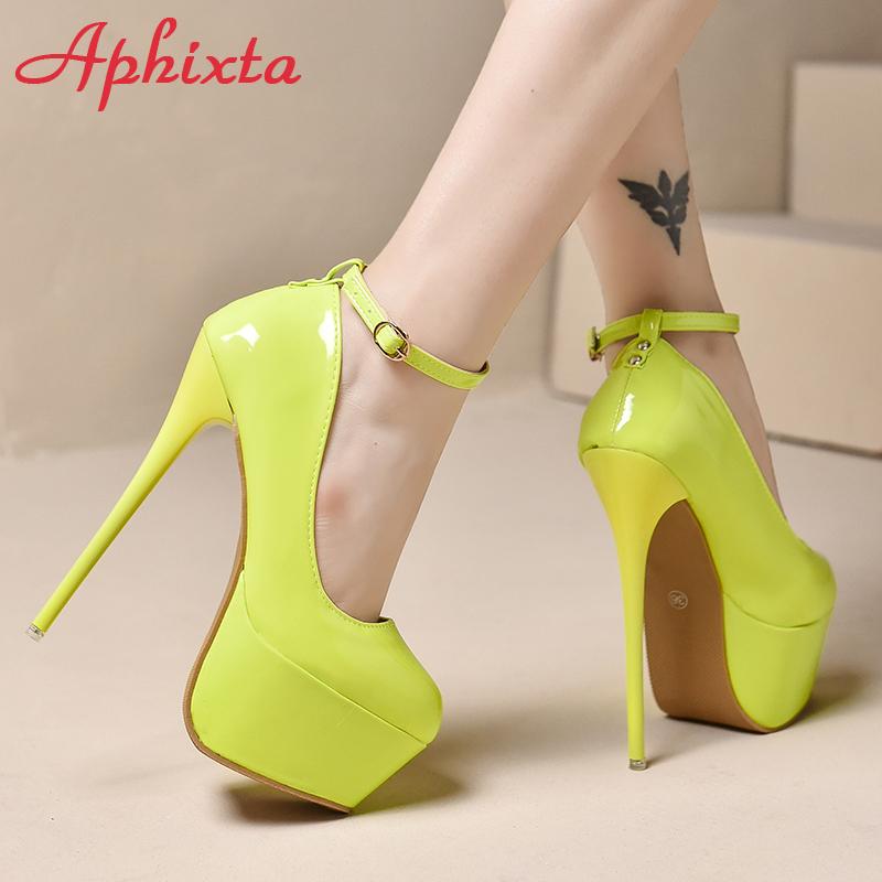 Mode Aphixta 2025 Vente Chaude Escarpins de Danse Disco pour Fête Femmes Plateforme 5,5 cm Boucle de Ceinture Talons Fins Super Hauts 16 cm Escarpins de Mode