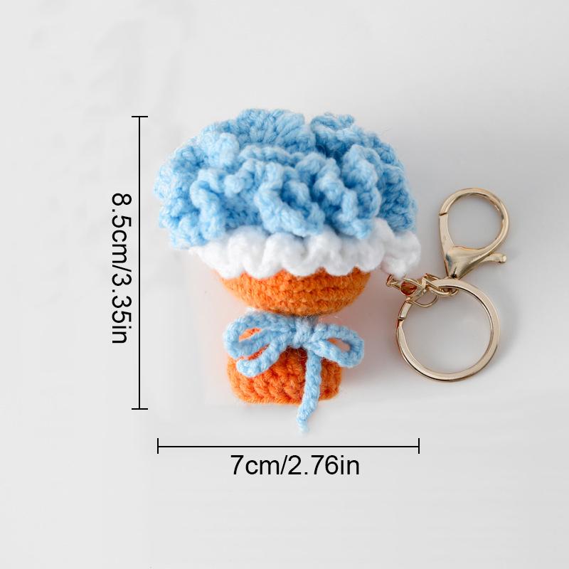 Crocheted Carnation Bag Pendant Ornament Key Rings Holders Unique Handheld Flower Design Creative Gift Decorative 5 Colors