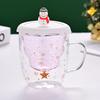 Double Layer Insulated Christmas Cup with Lid Coffee Cup High Borosilicate Glass Cup Wholesale with Handle Glass Decorative Cup