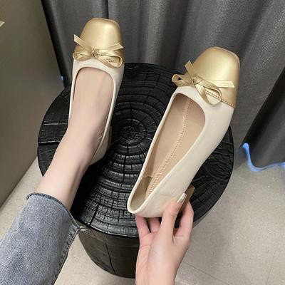 Chaussures Plates pour Femmes Escarpin en Cuir PU 2024 Coutures Bicolores Nœud Classique Chaussures de Travail Talon Bas Mode Chaussures Simples pour Femmes