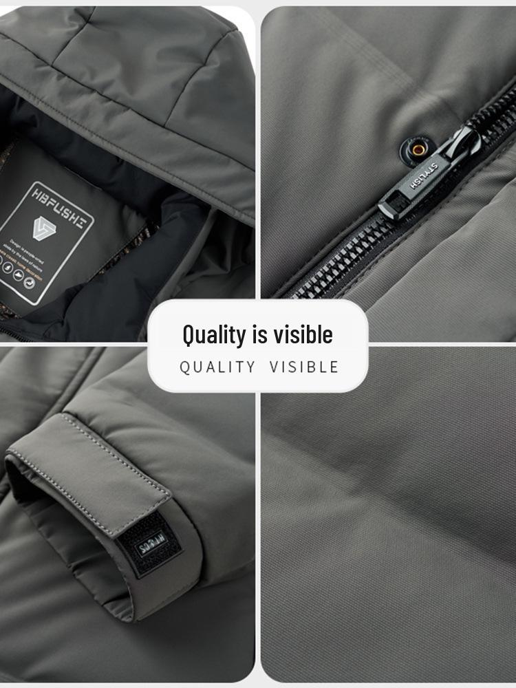 Men's Mid-Length Winter Down Jacket with Detachable Hood - Thick, Warm White Duck Down for Casual Wear
