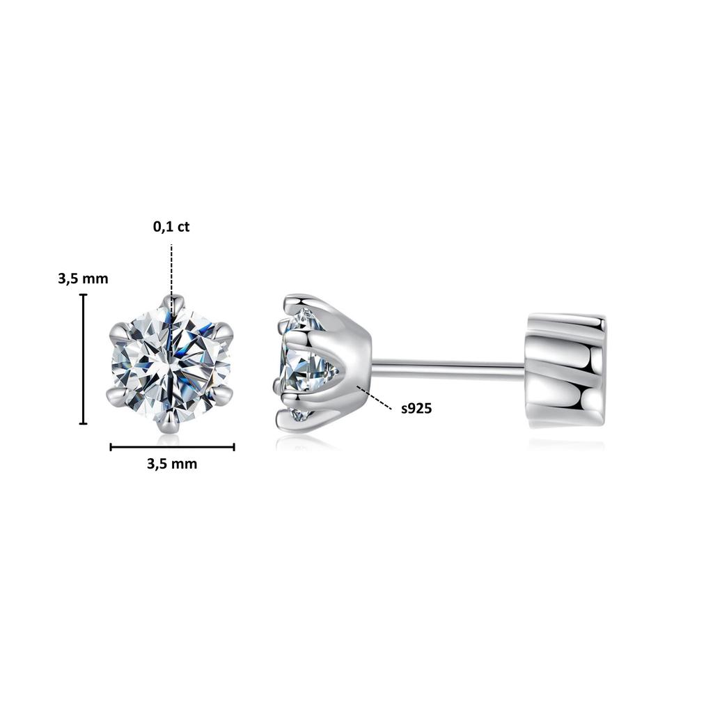 Moissanite silver earrings 3x3mm 0.1 ct silver 925 size S