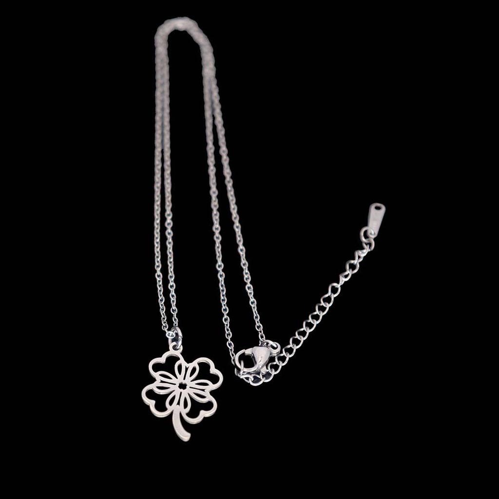 Stainless Steel Hollow Four-Leaf Clover Pendant Necklace for Women