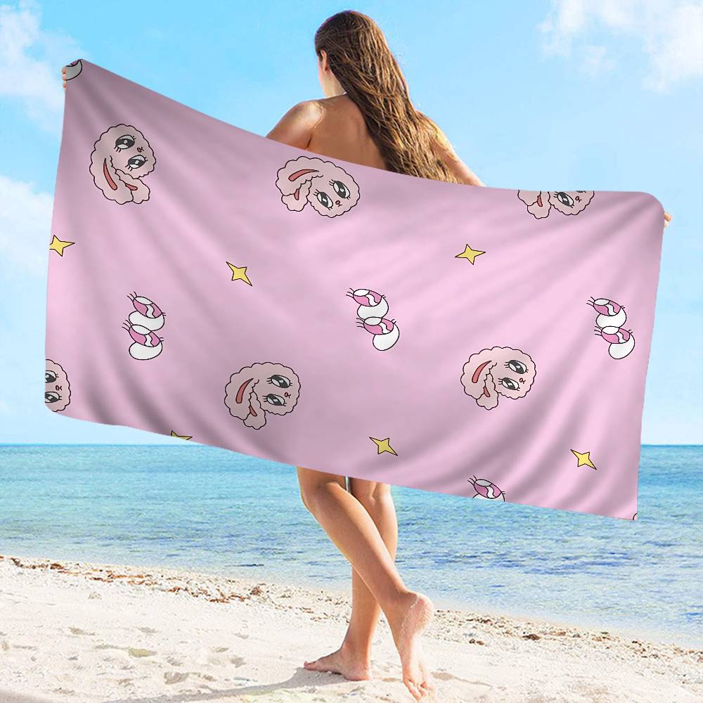 E-Esther Bunny Cartoon Microfiber Printed Beach Towel Mountain Climbing Yoga Beach Swimming Running Absorbent Soft Towel