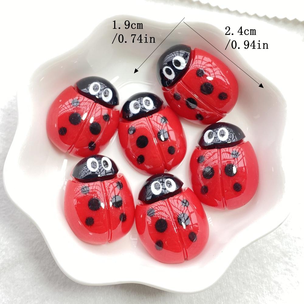 10pcs Colorful Kawaii Cartoon Red Beetle Flat Bottom Cookie Flat Back Resin Scrapbooks Figurines DIY Decor Crafts