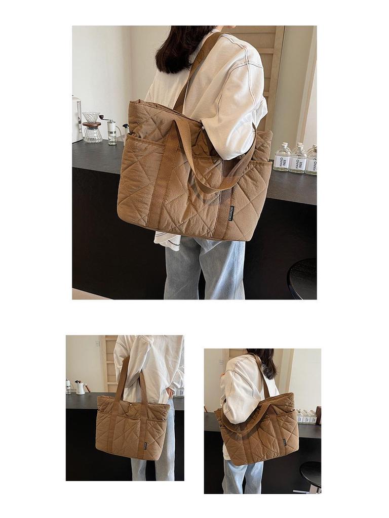 2025 Neue Übergroße Baumwollgepolsterte Tragetasche - Grenzüberschreitend Japan & Südkorea Herbst/Winter Schulterhandtasche für Damen