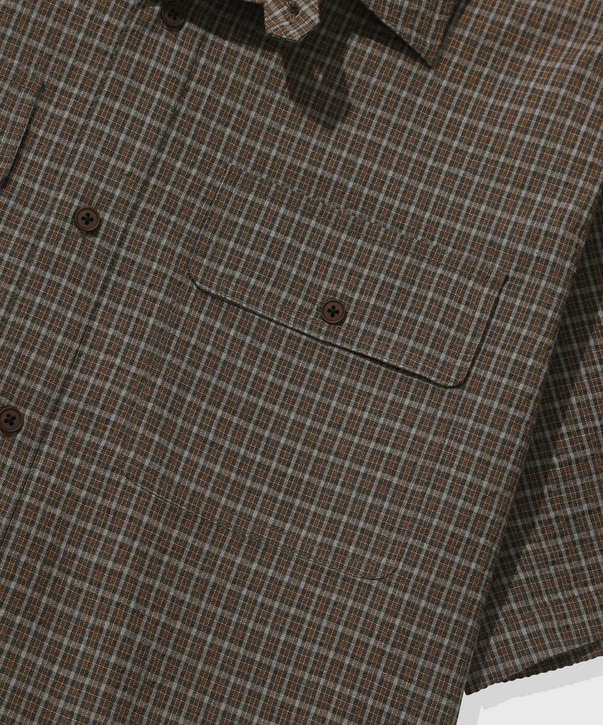 KIIMUIR [Crop] Rolled-Up Check Crop Short Sleeve Shirt_Brown [Select Sleeveless]
