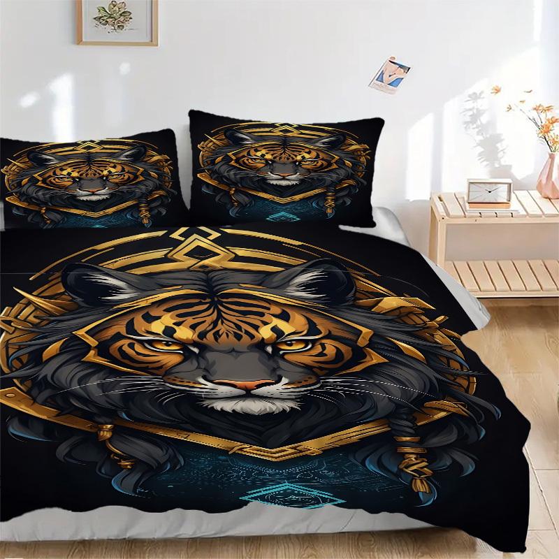 

3pcs Tiger Headgear Duvet Cover Set - Machine Washable, Includes 1 Cover and 2 Pillowcases, No Core Included yy251013123 135x200cm