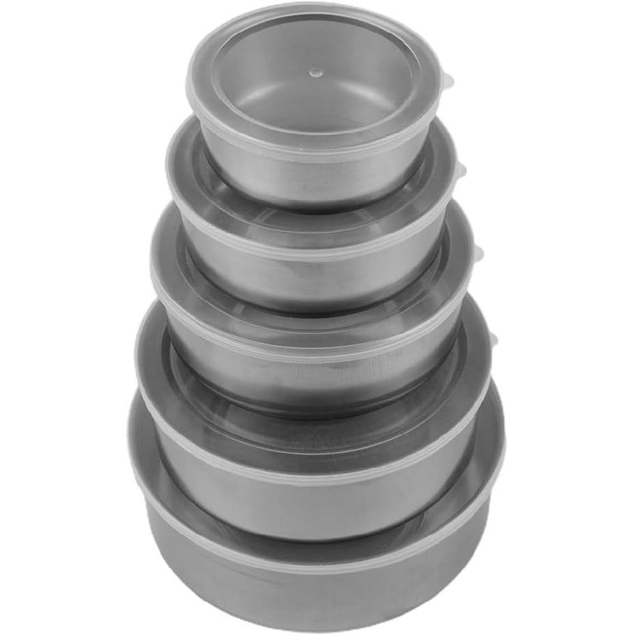 5 Pcs Stainless Steel Containers with Lids, Stackable Food Container Storage Mixing Bowl Set Reusable Food Storage Organizers for Fruit Vegetable